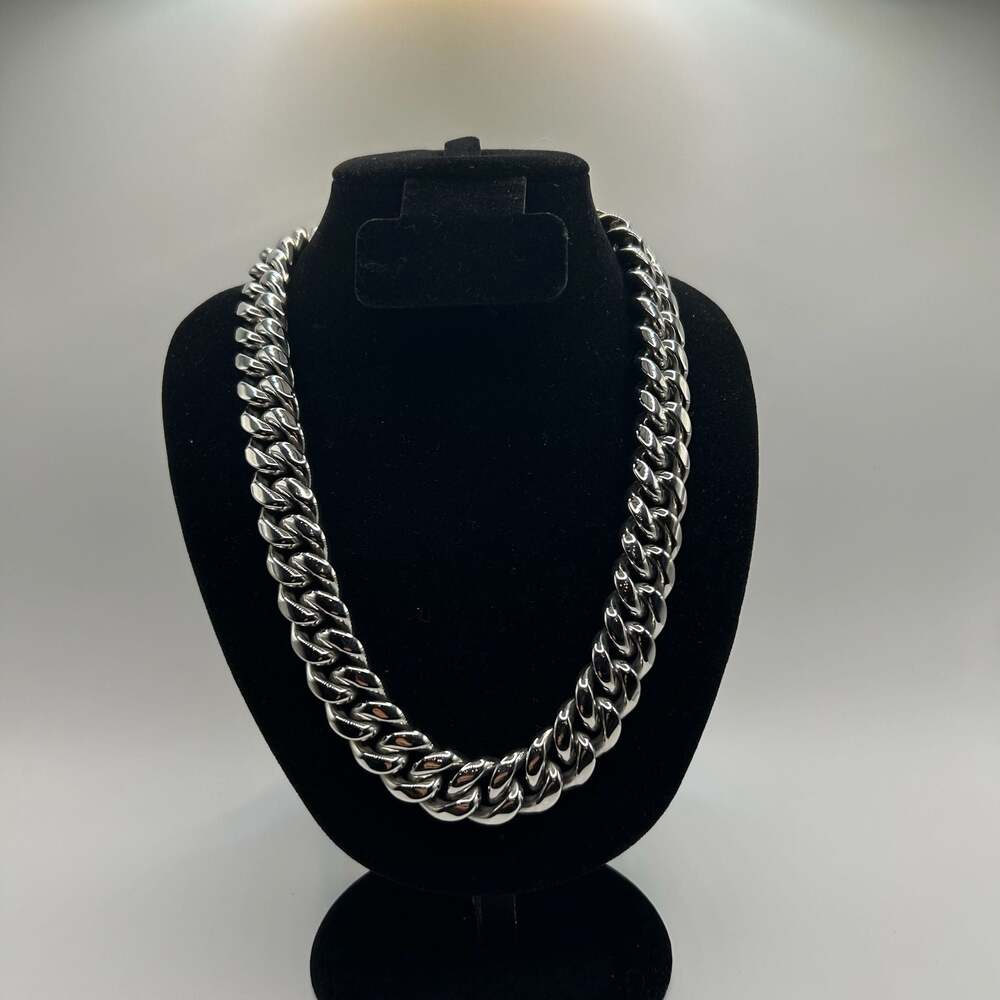 16mm Silver Miami Cuban Link Chain 22 Inch Waterproof Hypoallergenic Bold Mens